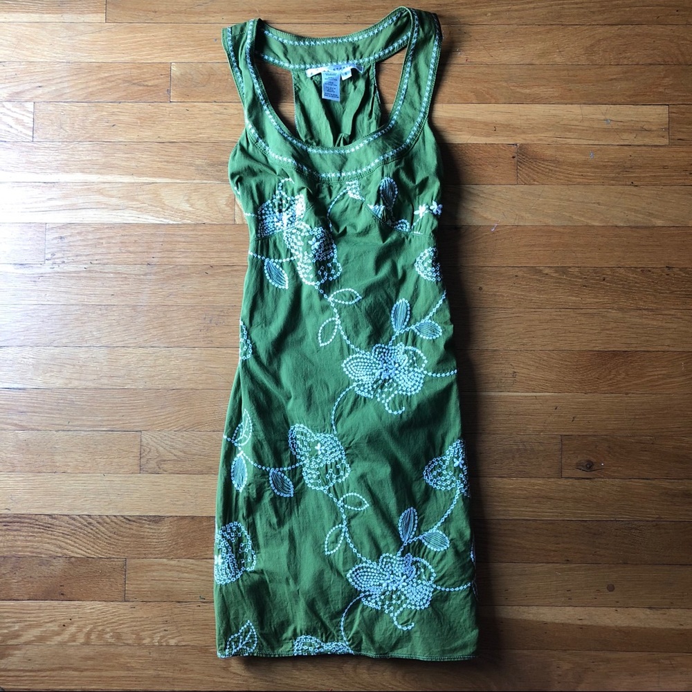 Max studio green embroidered cotton dress size s